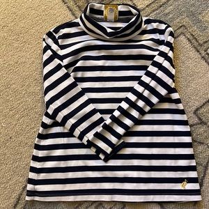 The Beaufort Bonnet size 7, navy and white turtleneck tunic shirt.